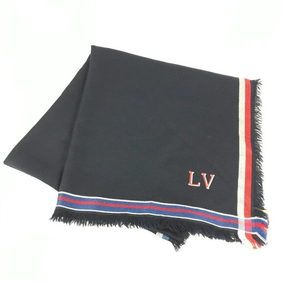 LOUIS VUITTON MP1702 LV logo Large fringe shawl scarf Stole/Shawl - Picture 1 of 15